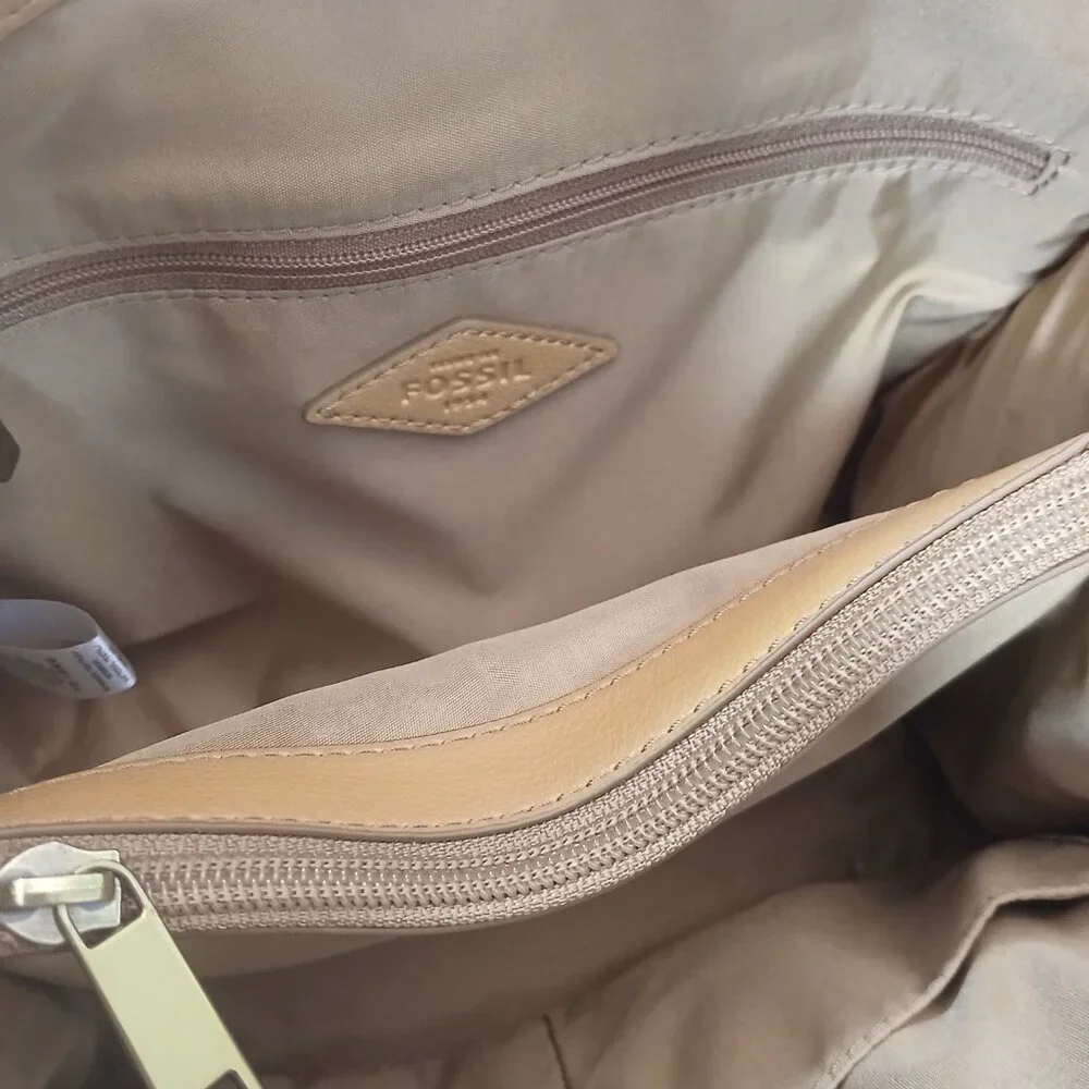 Fossil Tan Satchel with Striped Accent